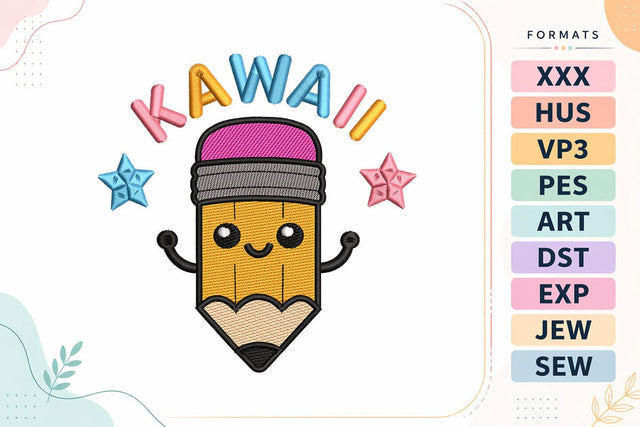 Kawaii Pencil Back To School Embroidery Design Embroidery/Applique DESIGNS sg embroidery 