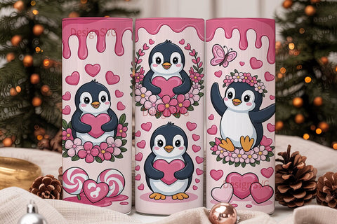 Kawaii Penguin Valentine 20oz Tumbler Sublimation DesignSVG 