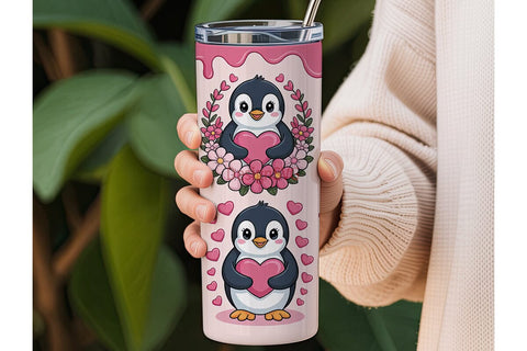 Kawaii Penguin Valentine 20oz Tumbler Sublimation DesignSVG 