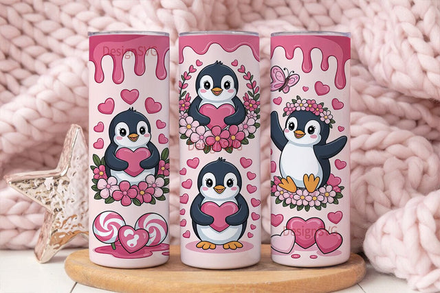 Kawaii Penguin Valentine 20oz Tumbler Sublimation DesignSVG 