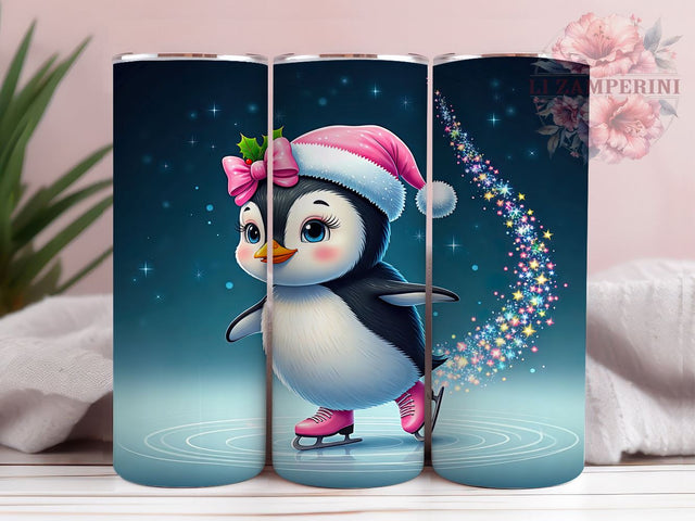 Kawaii Pink Christmas Penguin Tumbler, Cute Penguin Wrap, 20oz Sublimation Tumbler, Holiday Penguin Gift, Christmas Drinkware, Winter Penguin Decor, Kawaii Christmas Tumbler Sublimation Li Zamperini 