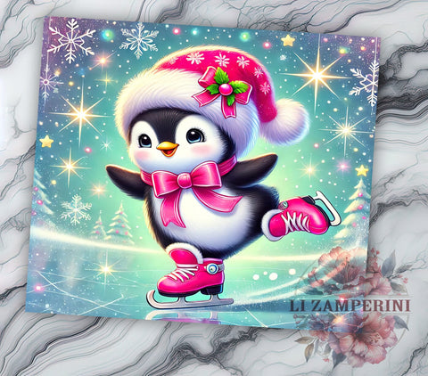 Kawaii Pink Christmas Penguin Tumbler, Cute Penguin Wrap, 20oz Sublimation Tumbler, Holiday Penguin Gift, Christmas Drinkware, Winter Penguin Decor, Kawaii Christmas Tumbler Sublimation Li Zamperini 