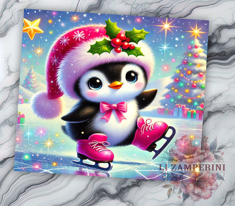 Kawaii Pink Christmas Penguin Tumbler, Cute Penguin Wrap, 20oz Sublimation Tumbler, Holiday Penguin Gift, Christmas Drinkware, Winter Penguin Decor, Kawaii Christmas Tumbler Sublimation Li Zamperini 
