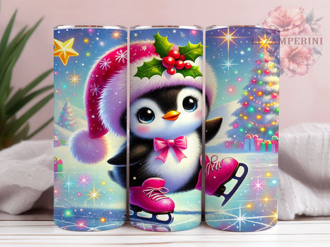 Kawaii Pink Christmas Penguin Tumbler, Cute Penguin Wrap, 20oz Sublimation Tumbler, Holiday Penguin Gift, Christmas Drinkware, Winter Penguin Decor, Kawaii Christmas Tumbler Sublimation Li Zamperini 