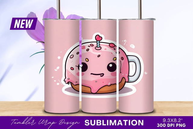 Kawaii pink donut tumbler png illustration Sublimation Regulrcrative 