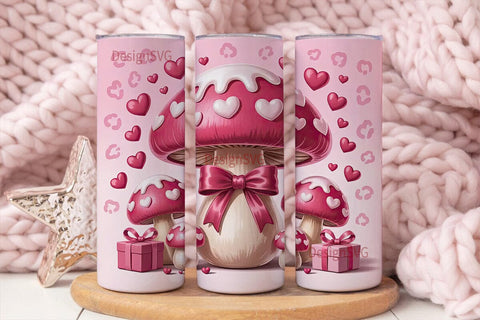 Kawaii Pink Mushroom Valentine Tumbler Sublimation DesignSVG 
