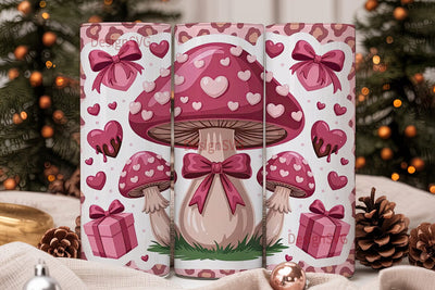 Kawaii Pink Mushroom Valentine Tumbler Sublimation DesignSVG 