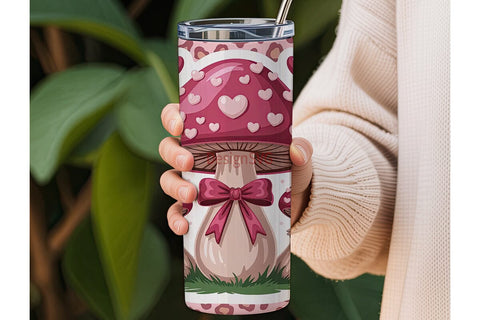 Kawaii Pink Mushroom Valentine Tumbler Sublimation DesignSVG 