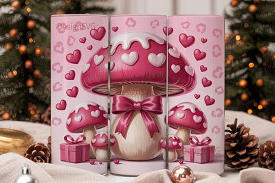 Kawaii Pink Mushroom Valentine Tumbler Sublimation DesignSVG 
