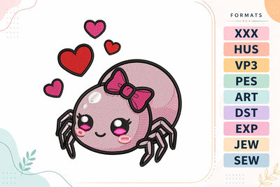 Kawaii Pink Spider Hearts Halloween Embroidery Design Embroidery/Applique DESIGNS sg embroidery 