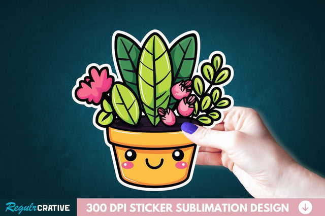 Kawaii Plant Sticker Clipart Sublimation Regulrcrative 