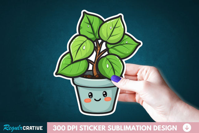 Kawaii Plant Sticker Clipart Sublimation Regulrcrative 