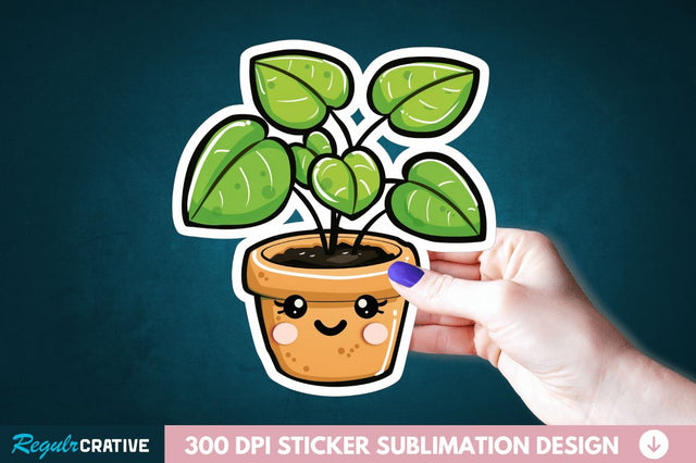 Kawaii Plant Sticker Clipart Sublimation Regulrcrative 
