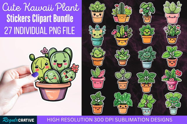 Kawaii Plant stickers Bundle Sublimation Regulrcrative 