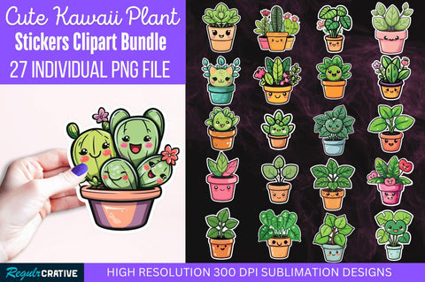 Kawaii Plant stickers Bundle Sublimation Regulrcrative 