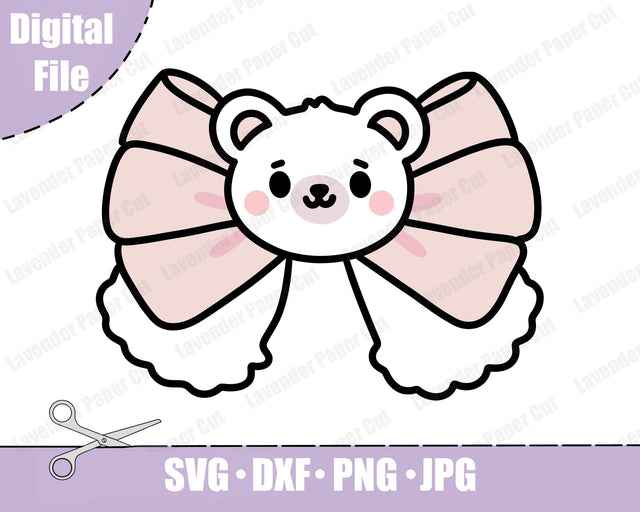 Kawaii Polar Bear Bow. Kawaii Bear Bow, PNG, JPG, Clipart, Layered svg, Cute bow, lolita fashion, Cricut and Silhouette, Embroidery SVG Lavender Paper Cut 