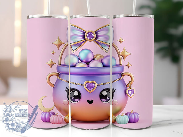 Kawaii Potion Cauldron Halloween Tumbler, Potion Cauldron Design, Cute Witch Tumbler, Halloween Drinkware, Magic Potion Wrap, 20Oz Sublimation Design, Spooky Kawaii Cup Sublimation ToriDesigns 
