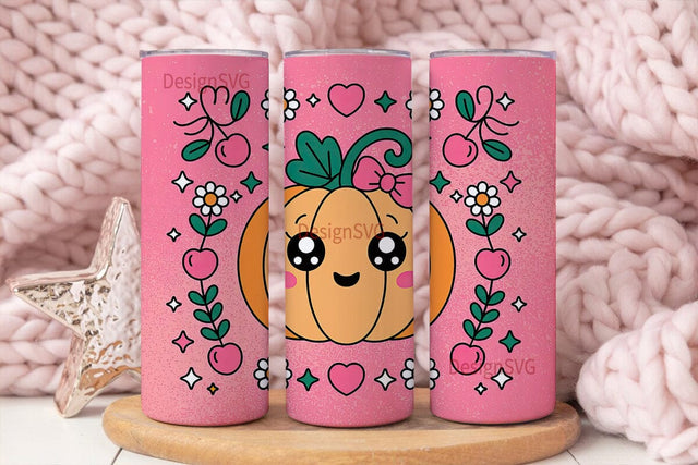 Kawaii Pumpkin 20oz Tumbler Wrap Sublimation DesignSVG 