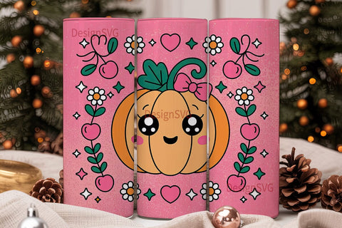Kawaii Pumpkin 20oz Tumbler Wrap Sublimation DesignSVG 