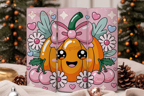 Kawaii Pumpkin 20oz Tumbler Wrap Sublimation DesignSVG 