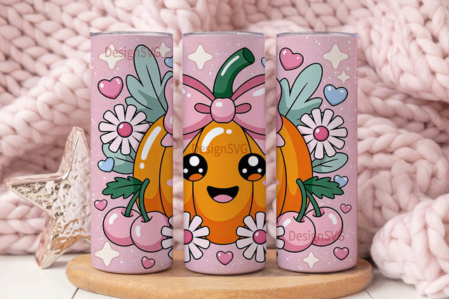 Kawaii Pumpkin 20oz Tumbler Wrap Sublimation DesignSVG 