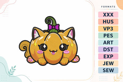 Kawaii Pumpkin Cat Halloween Embroidery Design Embroidery/Applique DESIGNS sg embroidery 