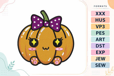 Kawaii Pumpkin with Polka Dot Bow Halloween Embroidery Design Embroidery/Applique DESIGNS sg embroidery 