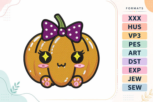 Kawaii Pumpkin with Polka Dot Bow Halloween Embroidery Design Embroidery/Applique DESIGNS sg embroidery 
