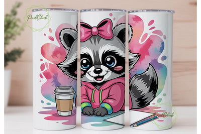 Kawaii Raccoon Artist 20oz Tumbler Wrap Sublimation PixelChick 