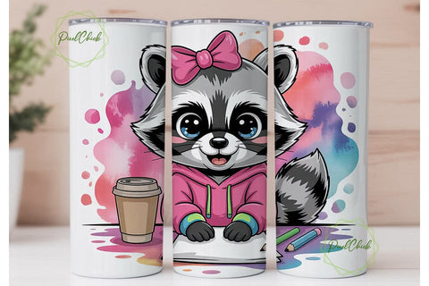 Kawaii Raccoon Artist 20oz Tumbler Wrap Sublimation PixelChick 