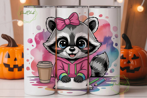 Kawaii Raccoon Artist 20oz Tumbler Wrap Sublimation PixelChick 