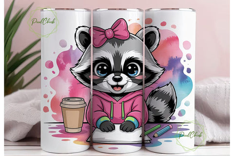 Kawaii Raccoon Artist 20oz Tumbler Wrap Sublimation PixelChick 