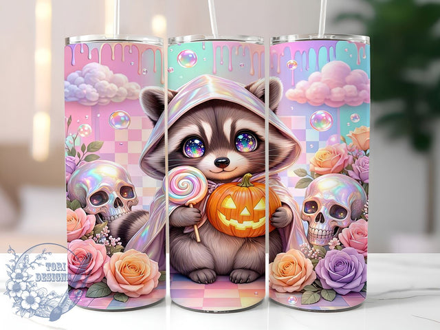 Kawaii Raccoon Halloween 20oz Tumbler, Kawaii Raccoon, Halloween Design, Spooky Cute, Whimsical Style, 20oz Wrap, Sublimation Tumbler, Festive Pattern Sublimation ToriDesigns 
