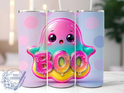 Kawaii Rainbow Ghost Boo 20oz Tumbler, Kawaii Ghost, Rainbow Design, Halloween Theme, Cute Boo, Whimsical Charm, 20oz Wrap, Sublimation Tumbler Sublimation ToriDesigns 
