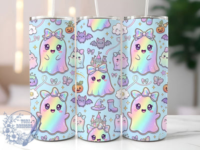 Kawaii Rainbow Ghosts 20oz Tumbler, Kawaii Ghost, Rainbow Design, Halloween Theme, Cute Spooky, Whimsical Charm, 20oz Wrap, Sublimation Tumbler Sublimation ToriDesigns 