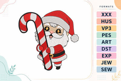 Kawaii Santa with Candy Cane Christmas Embroidery Design Embroidery/Applique DESIGNS sg embroidery 