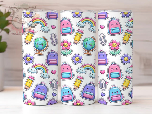Kawaii School Items 20oz Tumbler, Kawaii School Items, 20oz Tumbler Wrap, Sublimation Design, Cute School PNG, Kawaii Tumbler Wrap, School Tumbler Design, Digital Download Sublimation Lara' s Designs 
