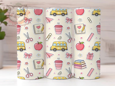 Kawaii School Pattern 20oz Tumbler, Kawaii School Motif, Classroom Pattern Design, Whimsical Theme, Playful Accent, Cute Charm, Sublimation Wrap, 20oz Tumbler Sublimation Lara' s Designs 