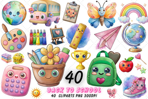Kawaii School Watercolor Clipart, 100 Days Of School, Kawaii School, Kawaii School Design, Kawaii School Watercolor, Kawaii School Vector, Kawaii School Wall Art, Wall Art, Kawaii School Art, Kawaii School Watercolor Clipart, Kawaii School Bundle Sublimation FloridPrintables 