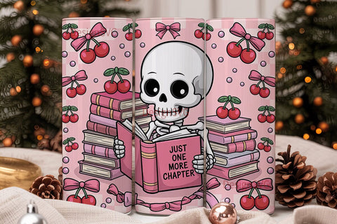 Kawaii Skeleton Book Lover 20oz Tumbler Sublimation DesignSVG 