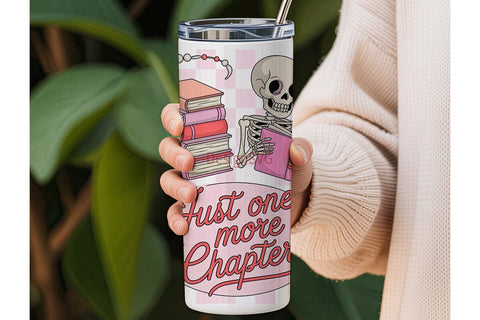 Kawaii Skeleton Book Lover 20oz Tumbler Sublimation DesignSVG 