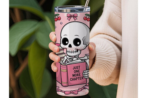Kawaii Skeleton Book Lover 20oz Tumbler Sublimation DesignSVG 