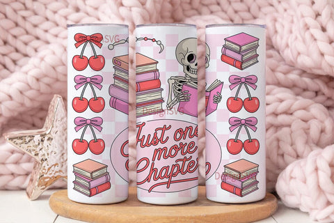 Kawaii Skeleton Book Lover 20oz Tumbler Sublimation DesignSVG 