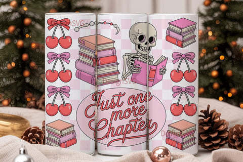 Kawaii Skeleton Book Lover 20oz Tumbler Sublimation DesignSVG 