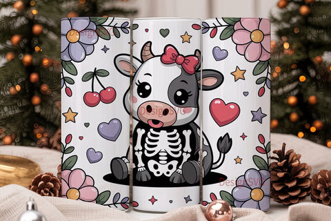 Kawaii Skeleton Cow 20oz Tumbler Wrap Sublimation DesignSVG 