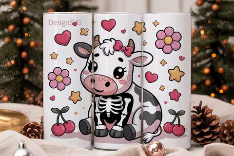 Kawaii Skeleton Cow 20oz Tumbler Wrap Sublimation DesignSVG 