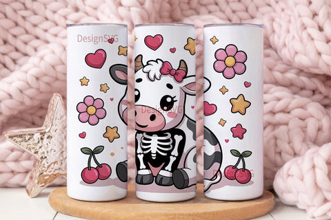 Kawaii Skeleton Cow 20oz Tumbler Wrap Sublimation DesignSVG 