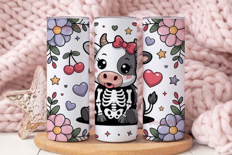 Kawaii Skeleton Cow 20oz Tumbler Wrap Sublimation DesignSVG 
