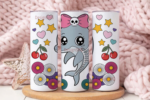 Kawaii Skeleton Dolphin 20oz Tumbler Sublimation DesignSVG 