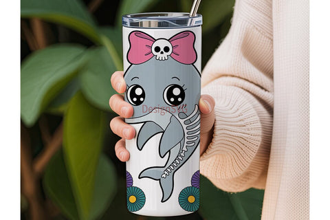Kawaii Skeleton Dolphin 20oz Tumbler Sublimation DesignSVG 